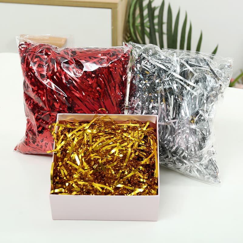 10-500g Metallic Glitter Shreds Raffia Grass Packaging, Shimmering Shreds for Wedding Gift Boxes and Candy Box Filling