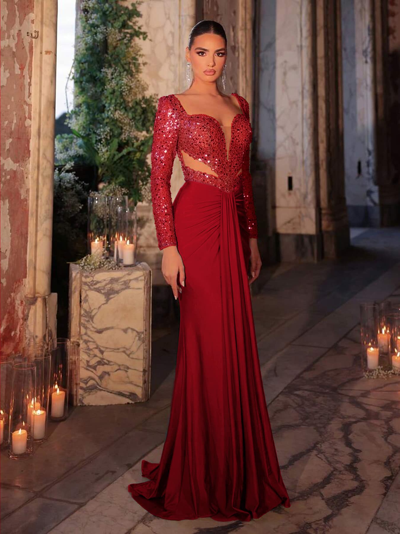 European and American cross-border formal split banquet evening gown, host elegant and atmospheric evening dress, party dress