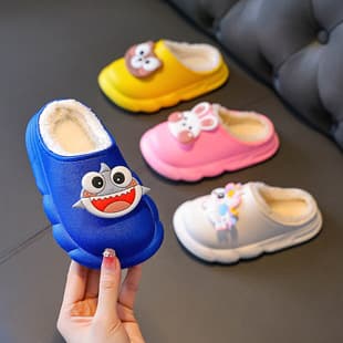 Cute Children's Cotton Slippers, Winter Fleece-Lined, Warm, Indoor Non-Slip, Baby Furry Shoes, Waterproof, Outdoor Wear for Kids