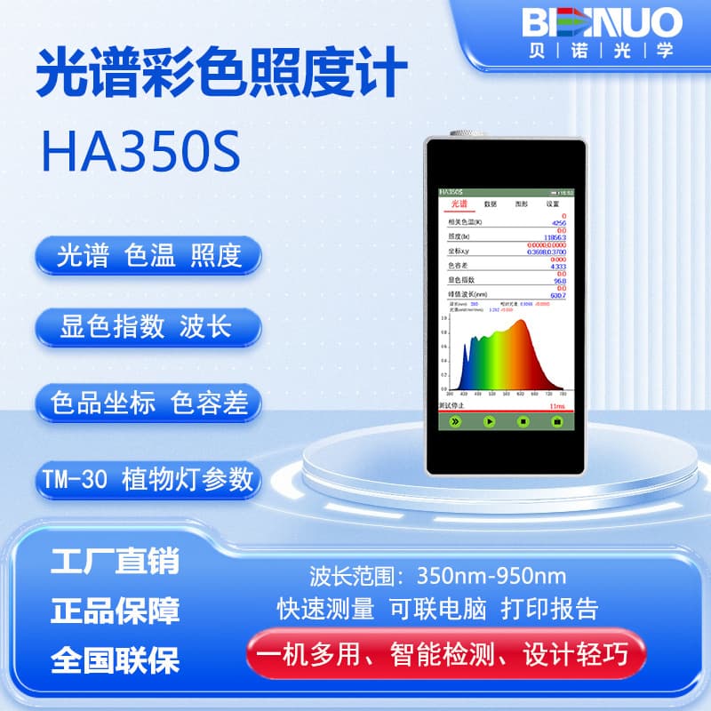 HA350S Spectral Illuminance TM-30 Plant Light PPFD Tester Color Temperature CRI Wavelength Spectrometer Illuminance Meter