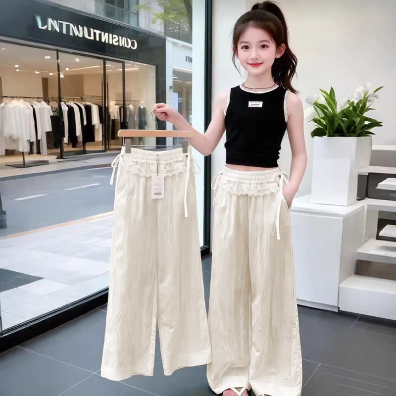 Girls' pants summer thin new style lace casual pants medium and large children's wide-leg pants girls ice silk anti-mosquito pants