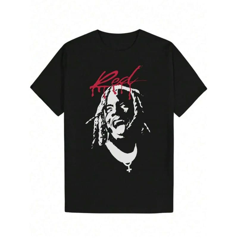 Cross-border Exclusive Cotton Men's Graphic T-Shirt With Red White Print - ua