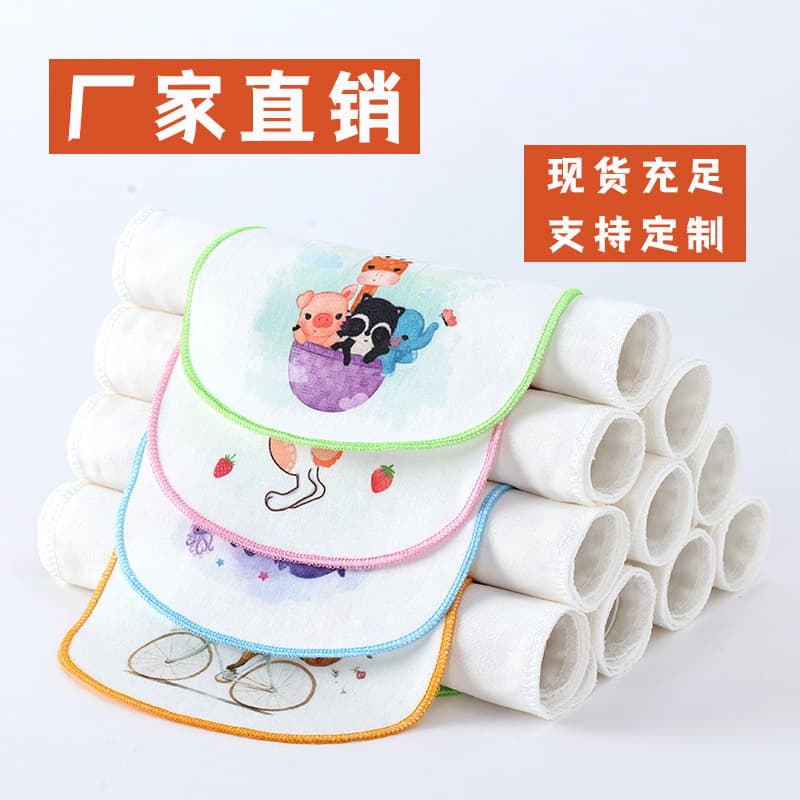 Colored edge pure cotton sweat-absorbing towel, baby children's breathable sweat towel, cartoon shoulder towel, gauze pad, direct from source manufacturer