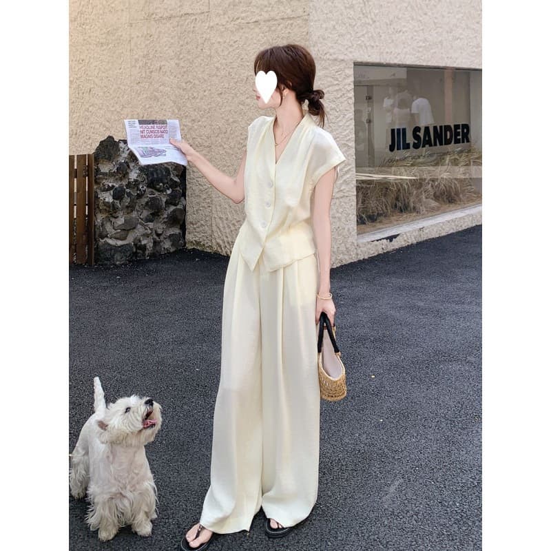 Women's Summer 2026 New Style French Socialite Vest and Wide-Leg Pants Two-Piece Set for a Youthful Look