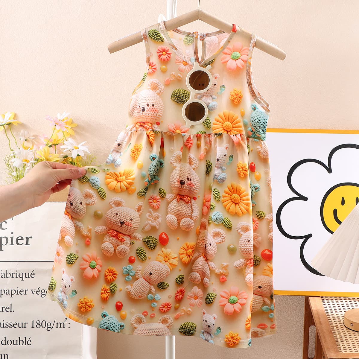 Girls' 3D Printed Strap Jumpsuit, Summer Thin Sleeveless Vest Dress, Baby Floral Long Dress