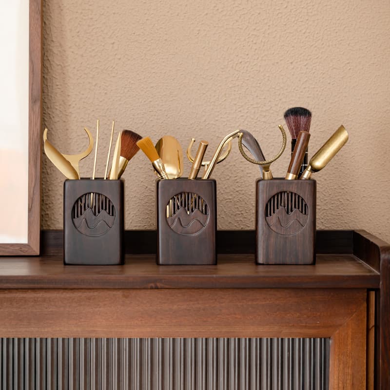 Black sandalwood tea ceremony six gentlemen solid wood tea ceremony barrel kung fu tea set tea making tools tea clips tea spoons tea knives spare parts