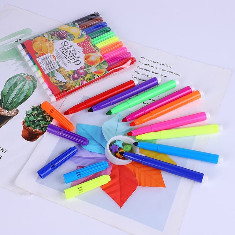Children's Art Supplies Scented Painting Brush Set 10/12 Colors Washable Large Head Watercolor Pens