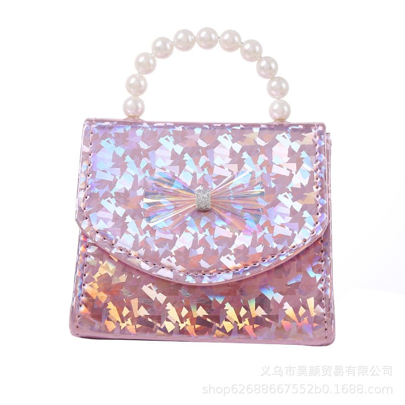 Chanel-style Summer New Sparkling Bow Pearl Handheld Crossbody Children's Bag