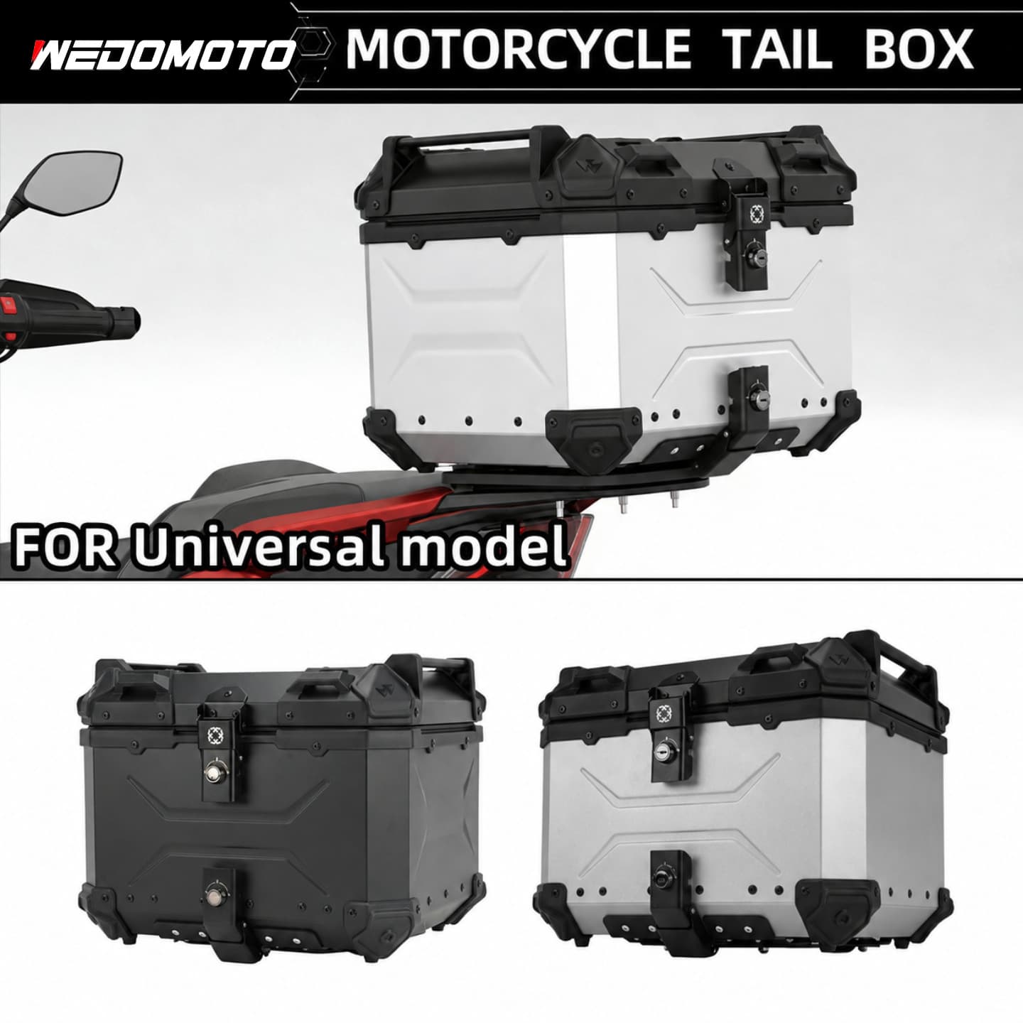 45L Motorcycle High-Strength ABS Quick-Release Waterproof Impact-Resistant Storage Box, Universal Large-Capacity Tail Box for Electric Vehicles