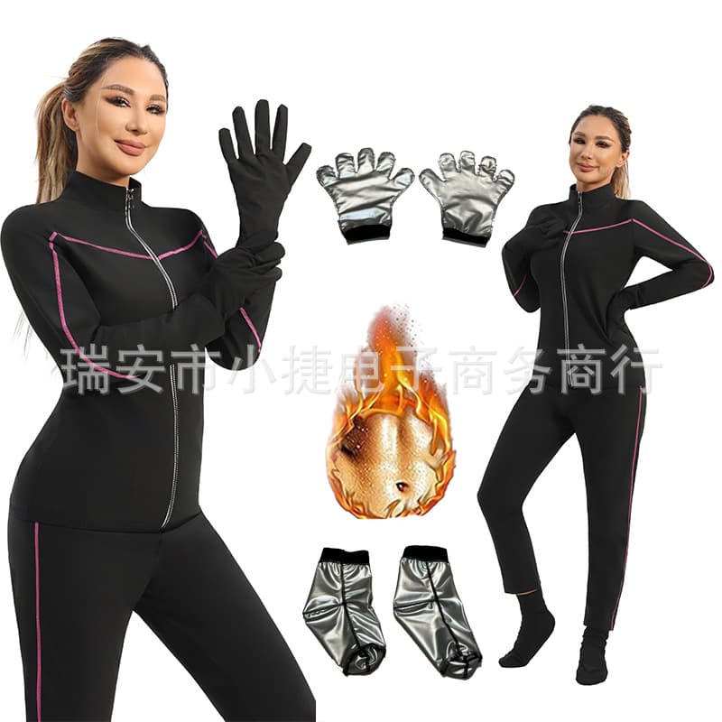Cross-border shapewear, sweat-producing high-waisted tummy control pants, yoga clothing suit, sweat-producing zippered long-sleeved fitness sweat suit