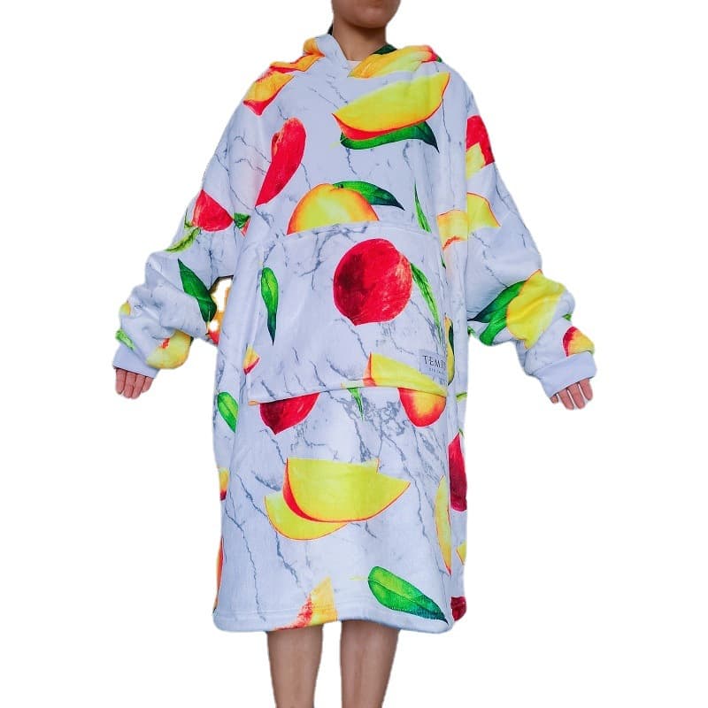 Manufacturer Supply Cross-border Trade Lazy Blanket Cartoon Fruit Print Pattern Flannel Long Sleeve Pullover Blanket Extended