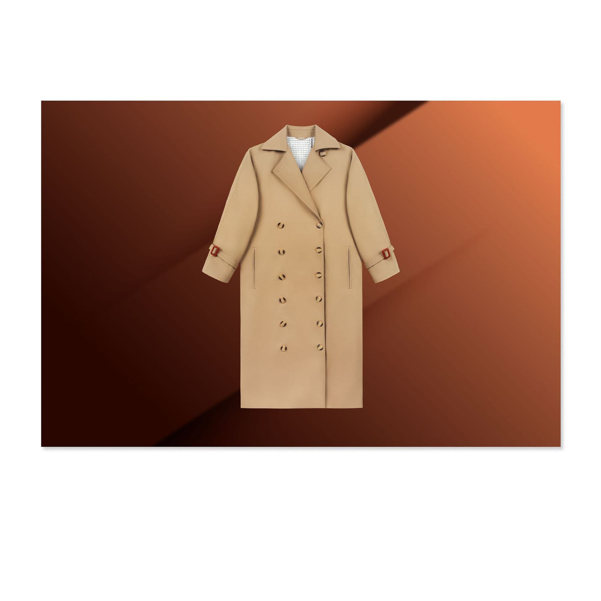 【JH-6】High-End Luxury British Khaki Mid-Long Double-Breasted Horn Button Lapel Trench Coat