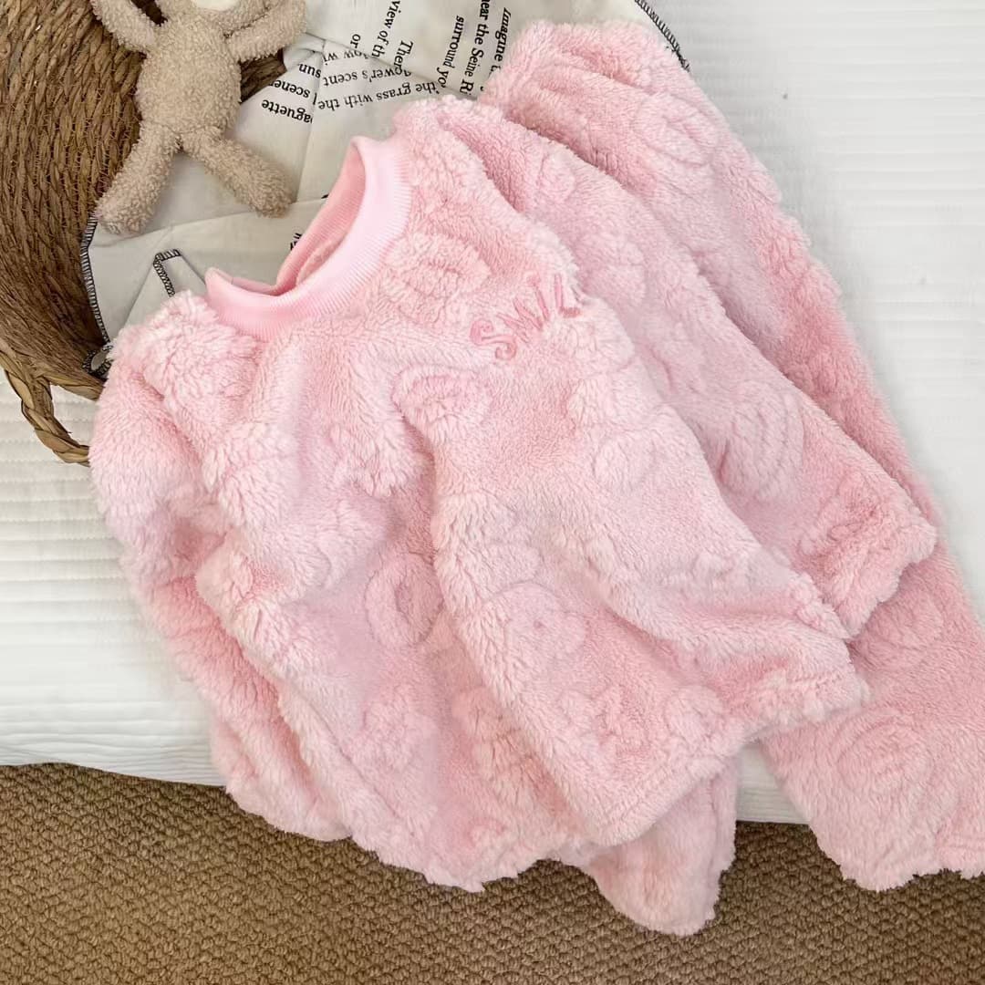 2024 Autumn/Winter Children's Flannel Pajamas Boys Girls Bear Homewear Set Medium Large Kids Soft