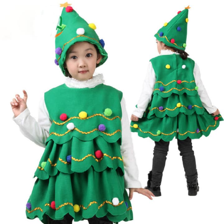 New Girls' Christmas Costume Children's Christmas Tree Performance Dance Dress Holiday Gift Tree Hat Show Outfit