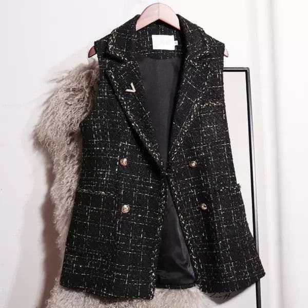 Women's Vest Spring and Autumn Chanel-Style Jacket Sleeveless Blazer Autumn Trendy Suit Vest Mom Jacket