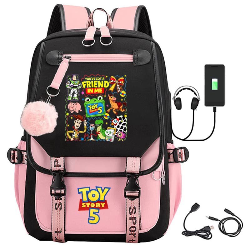 Cross-Border Toy Story Print Backpack Women Cartoon School Bag Student Fashion Computer Double Shoulder Bag