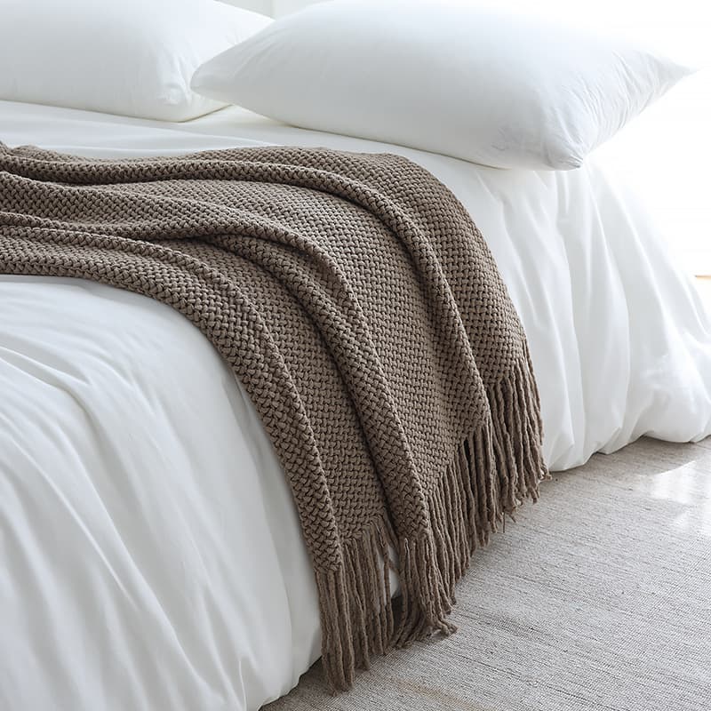 Nordic Style Knitted Solid Color Bed Tail Towel Blanket Matching Factory Sofa Cover Pure Color Home Textile Hotel Dormitory