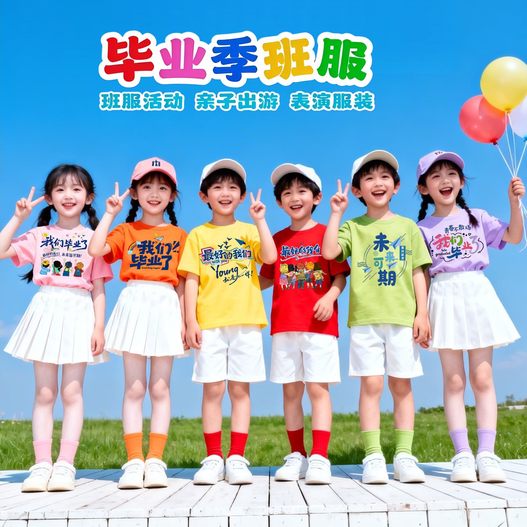 Graduation season kindergarten primary school student activity garden uniform class uniform Doba candy color T-shirt short-sleeved summer performance t