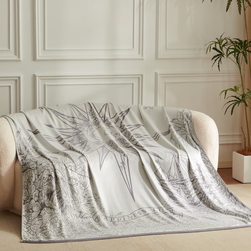 Summer Jacquard Woven Bamboo Fiber Luxury Minimalist Nap Air Conditioning Blanket for Home and Dormitory Single/Double Bed