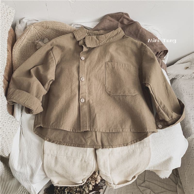 Spring/Autumn Children's Korean Solid Color Cardigan Long-Sleeve Shirt for Boys and Girls, Casual Vintage Style