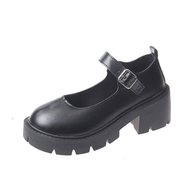 Women's Leather Shoes 2022 Spring New British College Style Patent Leather High Heel Shoes Round Toe Chunky Mary Jane Shoes