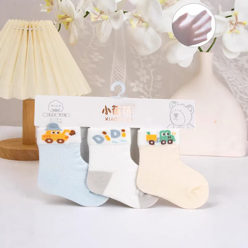 2026 Spring Summer 3-Pair Pack Cartoon Baby All-Season Cotton Socks Toddler Socks Newborn Baby Socks Seamless Mid-Calf Socks