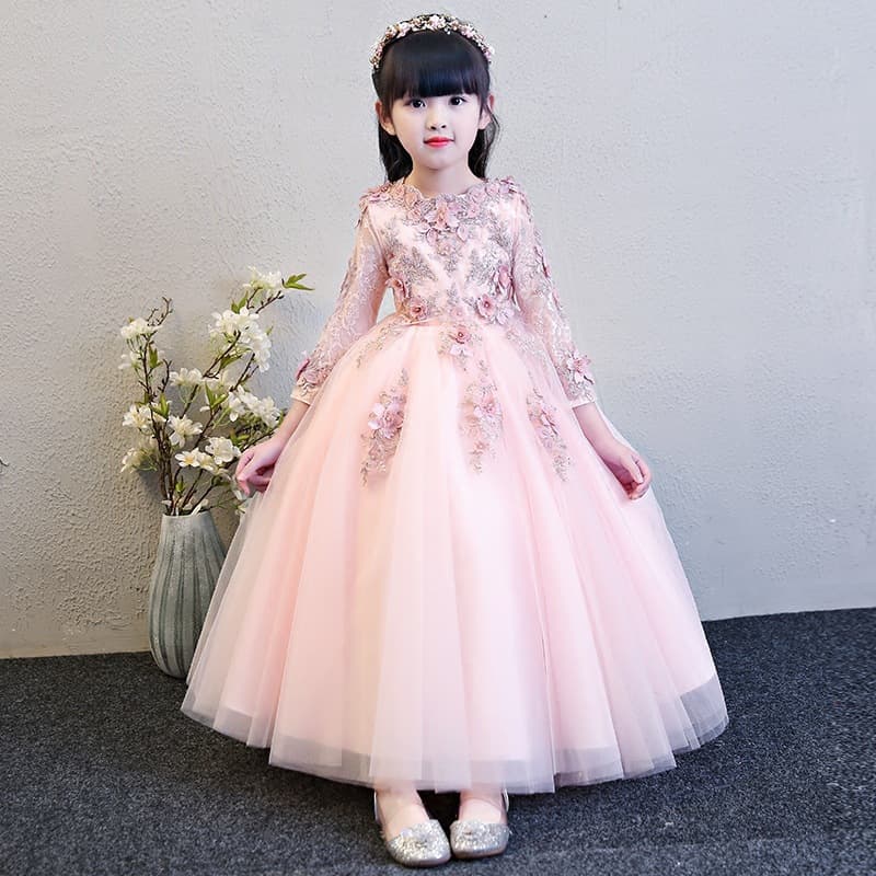 Girls' Formal Dress Princess Gown Puffy Tulle Long Sleeve Piano Performance Dress Birthday Party Gown Flower Girl Wedding Dress Fall Winter