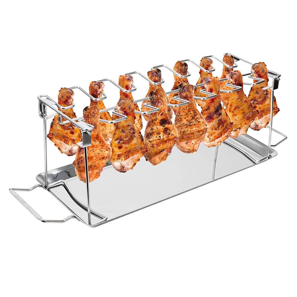 Factory direct sales, grill rack with baking tray for chicken legs, stainless steel barbecue rack, household outdoor foldable