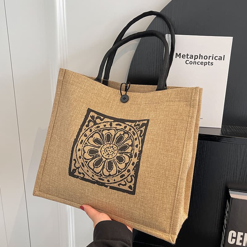 Large Capacity Linen Bag for Women 2024 Fashionable Flax Handbag Mommy Bag Student Shoulder Tote Bag In Stock