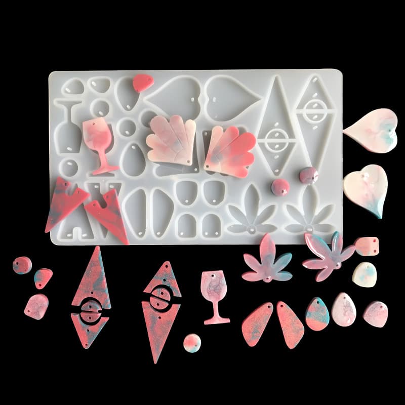DIY Epoxy Resin Mold Maple Leaf Heart Geometric Earring Wine Glass Earring Pendant Silicone Mold Mirror Resin Mold
