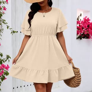 European and American Style Plus Size Dress Summer New Loose A-Line Dress Puff Sleeve Polka Dot Short Dress Cross-Border Women's Clothing