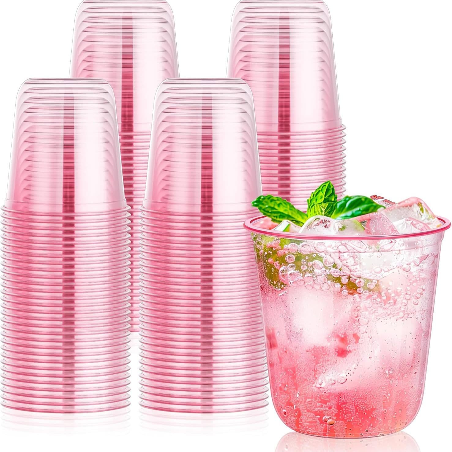 Wholesale 12oz Bubble Tea Cups Birthday Cocktail Party 12oz Pink Cold Drink Plastic PET Cups