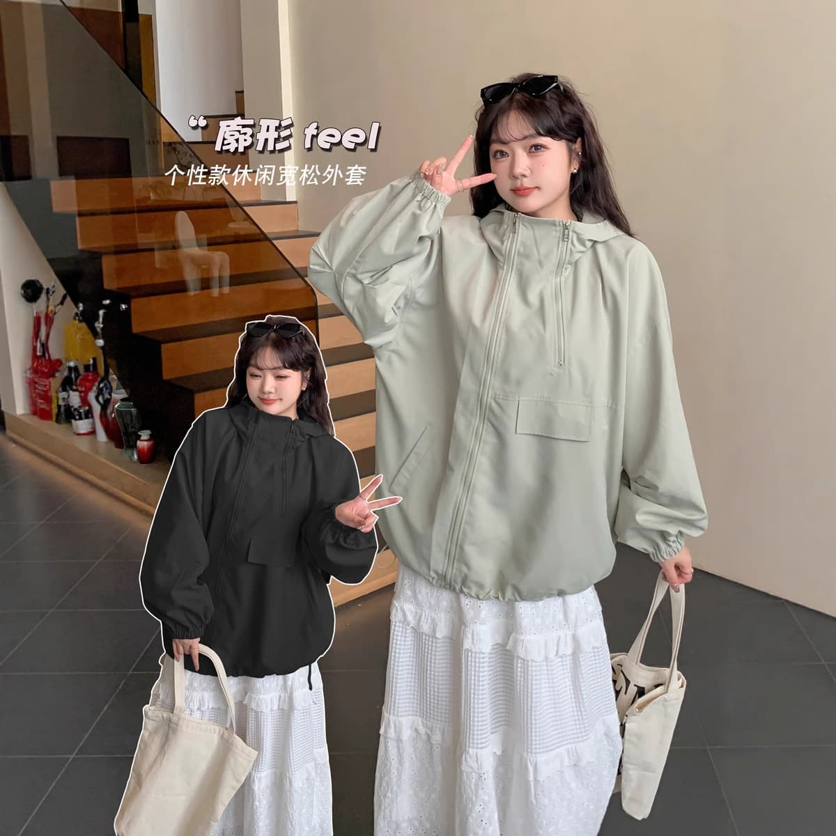 k2797 Autumn New Style Plus Size Women's Casual Jacket with Asymmetrical Double Zipper Hood