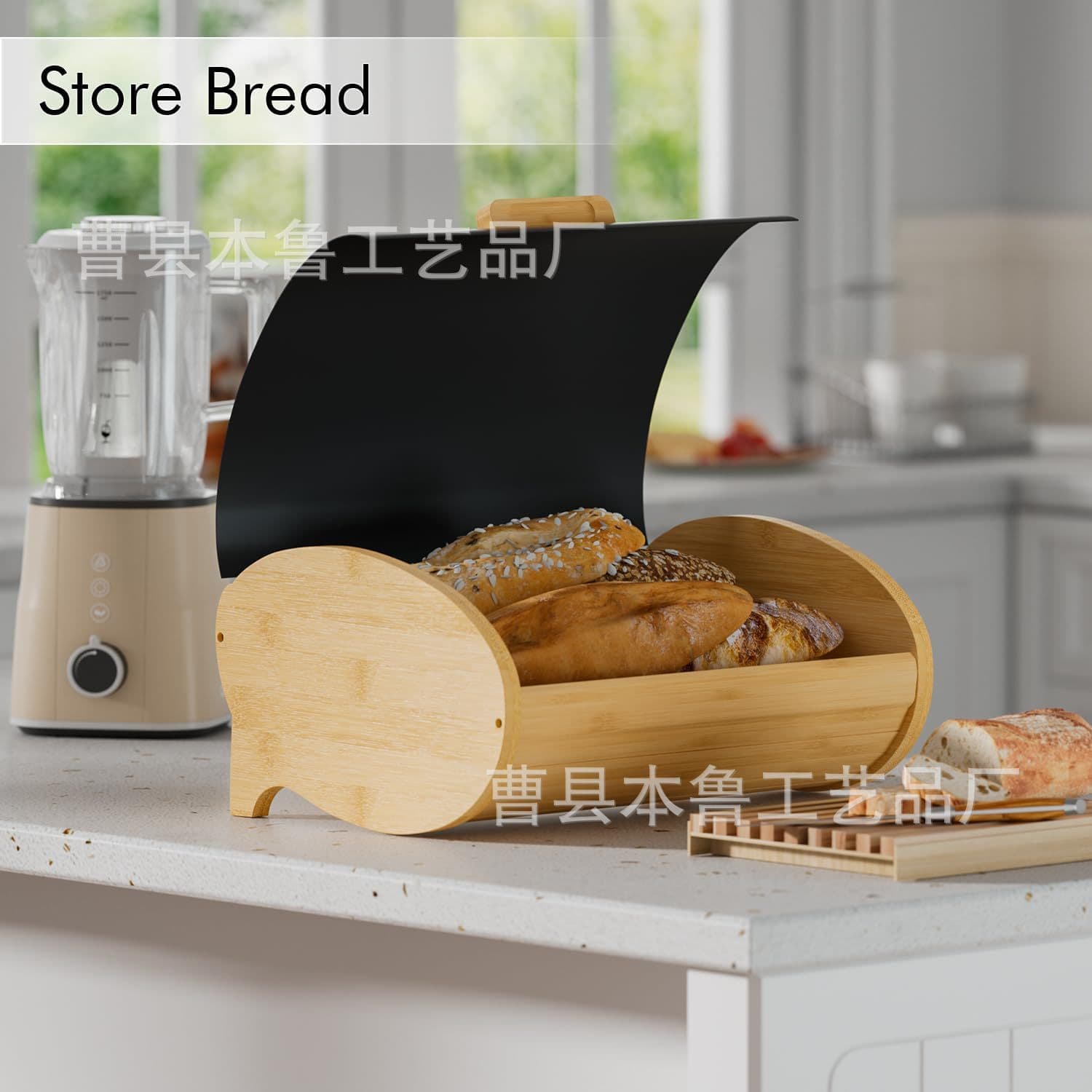 Bamboo Bread Box with Stainless Steel Flip Lid, Kitchen Bread and Pastry Storage Container, Countertop Snack and Coffee Organizer