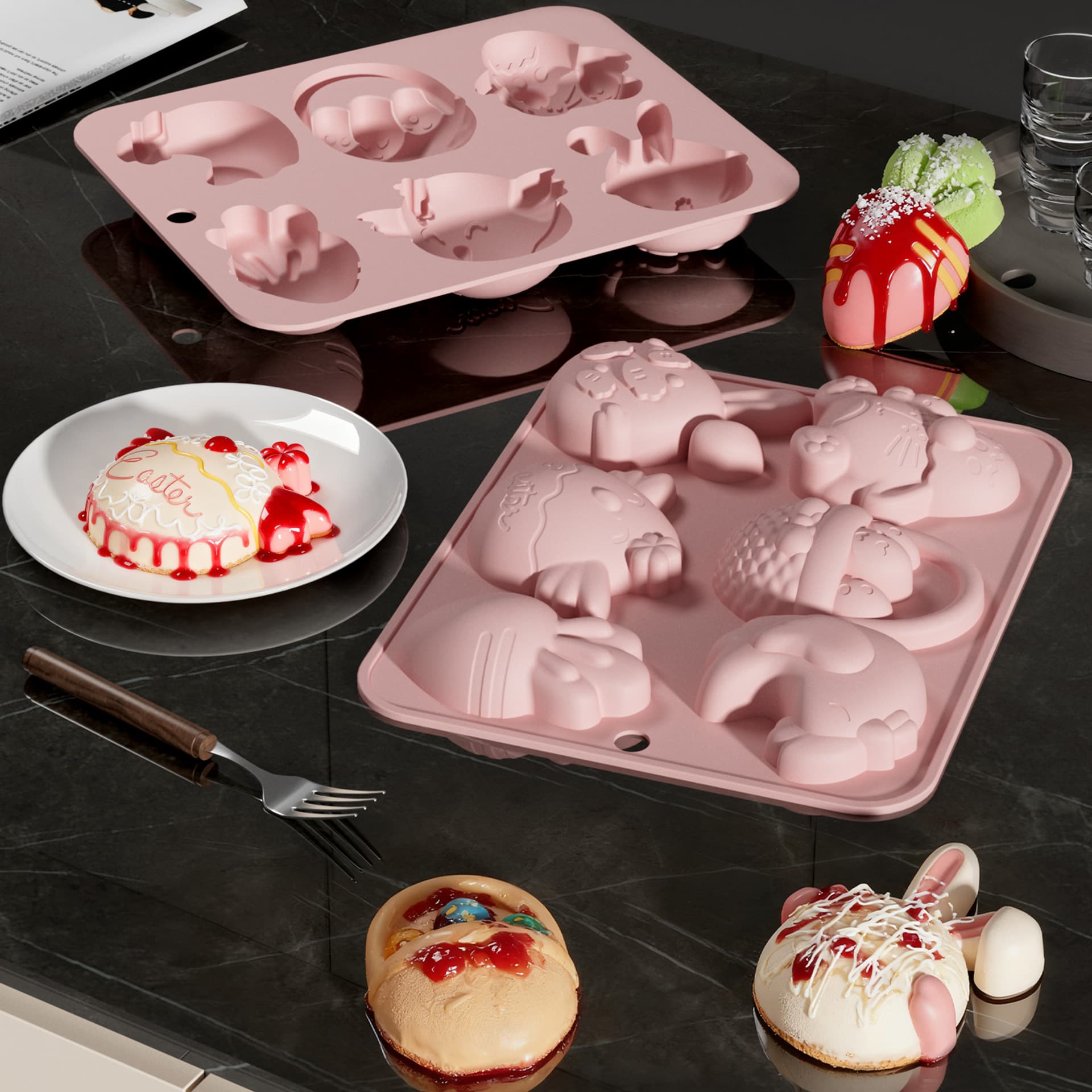 New 6-Cell Easter Bunny Egg Shape Food-Grade Silicone Chocolate Baking Mold Cake Mold Silicone Mold