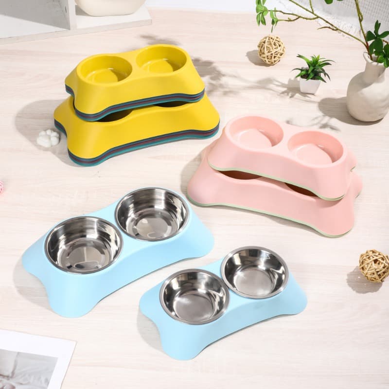 Trapezoidal Double Bowl Large Pet Supplies Dog Bowl Cat Bowl Integrated Water and Food Bowl Stainless Steel Cat Food Bowl Dog Bowl