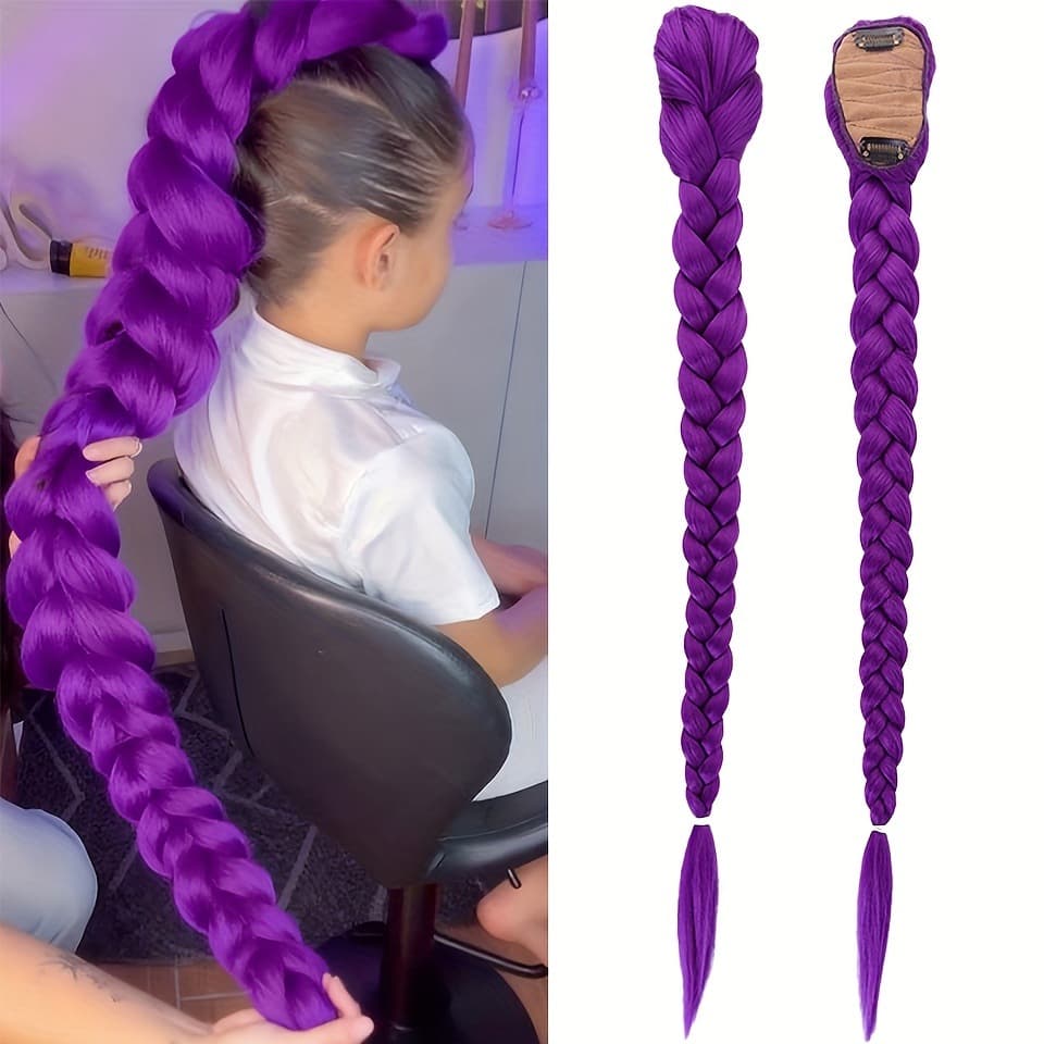 European and American Cross-Border Foreign Trade Wig Ponytail Demon Hunter Girl Group Cosplay Wig Rumi Purple Braided Wig