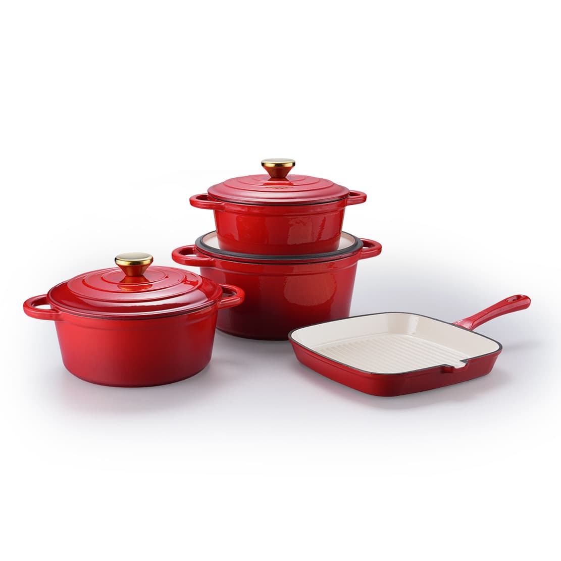 Export Set Soup Pot Frying Pan Cast Iron Enamel Pot Red Soup Pot 4-Piece Set Stew Pot Seafood Pot