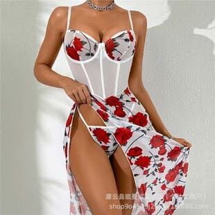 2026 European and American Women's Ins Vacation Beach Atmosphere Dress Camisole Floral Print Tie-up Dress Women's Summer Long Dress