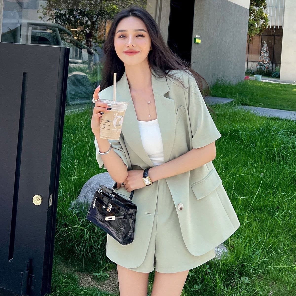 Casual Short-Sleeve Blazer Set for Women Summer Thin Style New Premium Professional Suit with Shorts Two-Piece Set