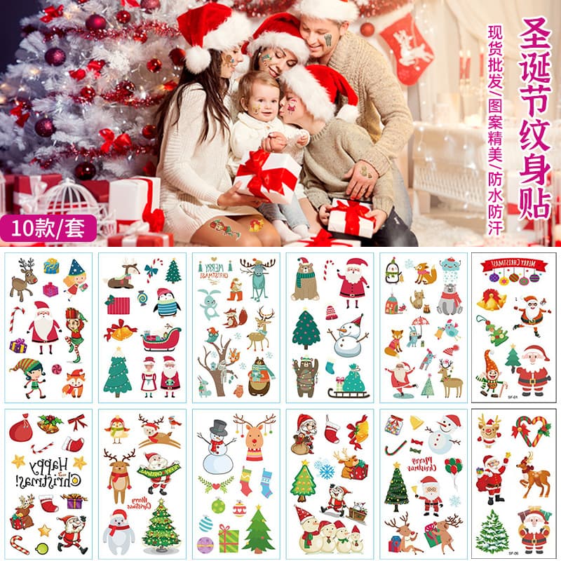 Cross-border exclusive Christmas tattoo stickers for children, featuring Santa Claus and snowmen, ready-to-ship wholesale.