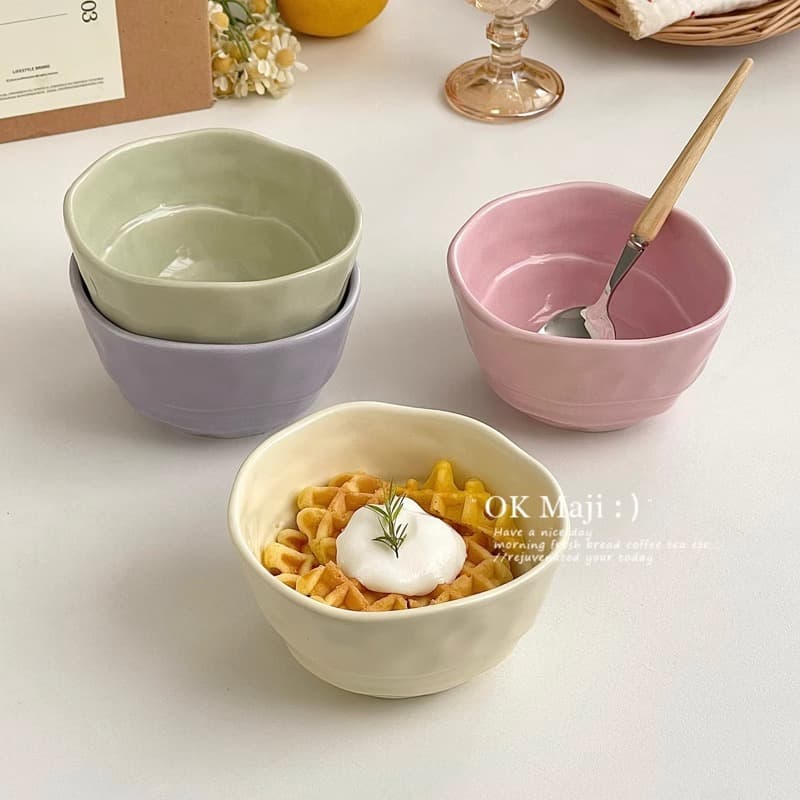 Ins Style Cute Ceramic Rice Bowl Cream Style Tableware High-Value Fruit Salad Bowl Oatmeal Yogurt Breakfast Bowl
