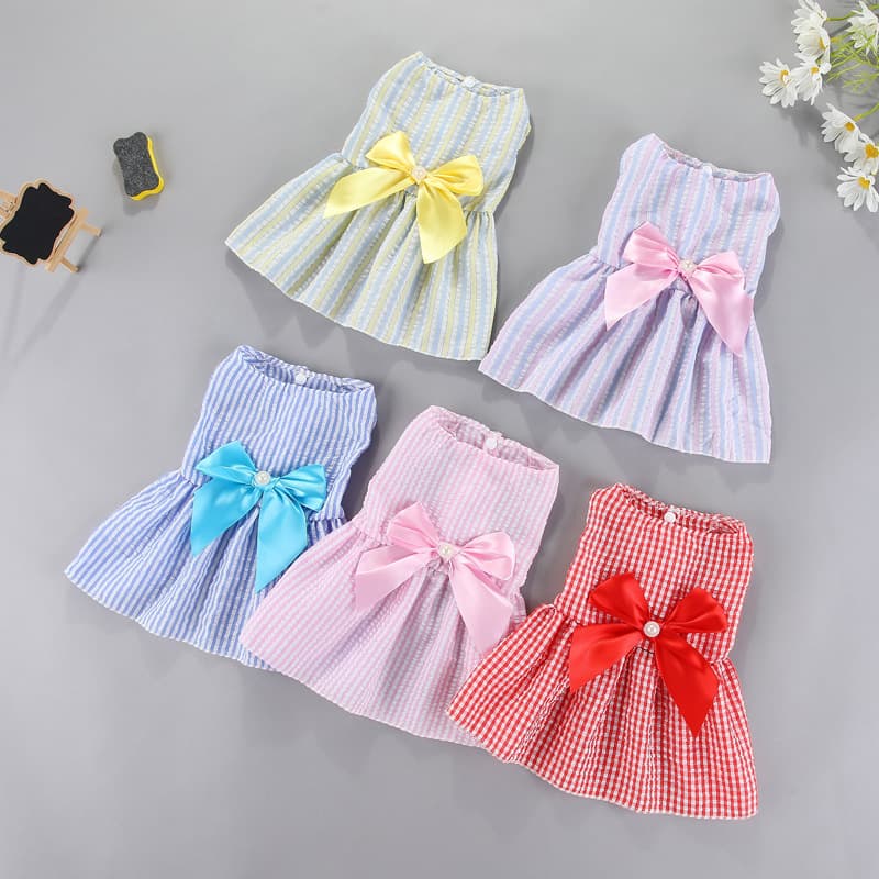 Spring and Summer New Dog Dress, Cat Clothes, Teddy, Bichon, Pomeranian Pet Supplies, Bow Dress, Dog Clothing