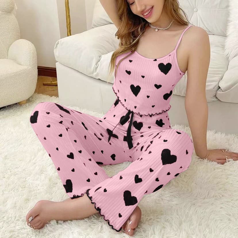 European American Cross-Border Hot Selling Loungewear Ribbed Heart Camisole Sleepwear Women Wear-Out Long Pants Two-Piece Set