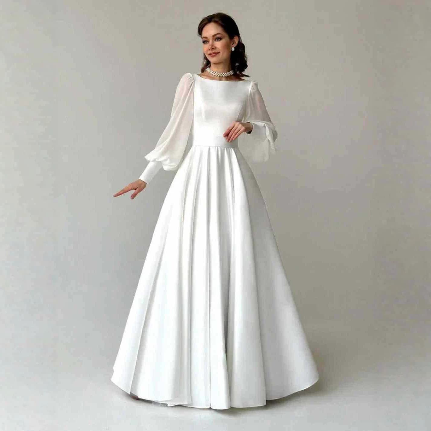 Foreign trade light wedding dress 2026 AliExpress Amazon new long-sleeved satin certificate registration small white dress going out veil