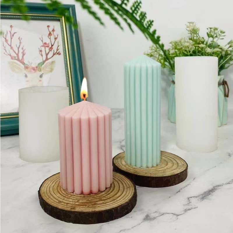 Renshan Spire Gear Cylindrical Scented Candle Silicone Mold DIY Striped Cylindrical Candlestick Candle Plaster Mold