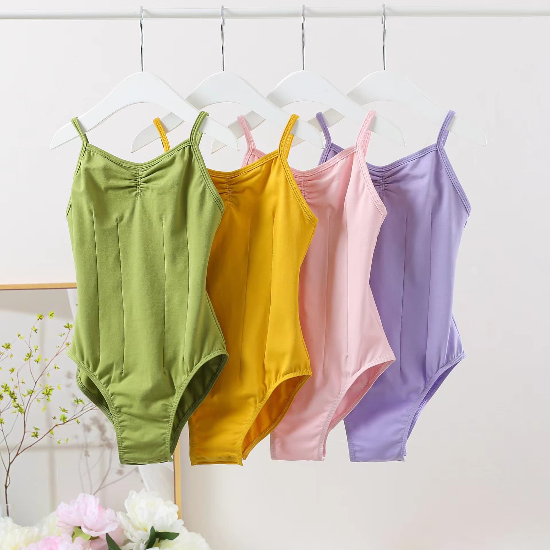 Children's dance clothing suspenders bean green sapphire blue female gold big backless pinch fold magic neckline performance clothing gymnastics dance clothing