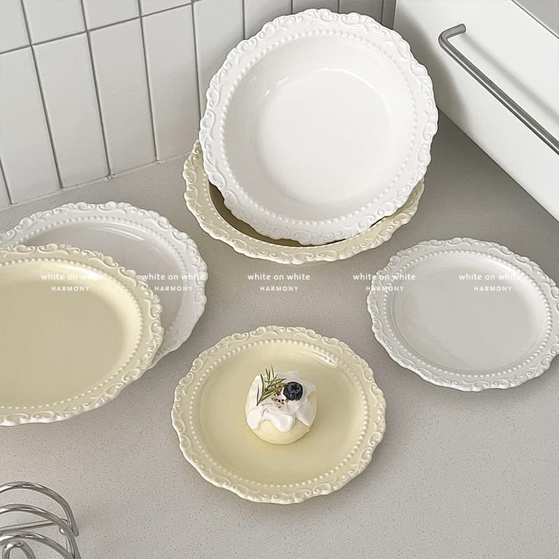 French Vintage Ceramic Plate, Straw Hat Plate, Exquisite Cake Plate, Premium Light Luxury Fruit Dessert Plate