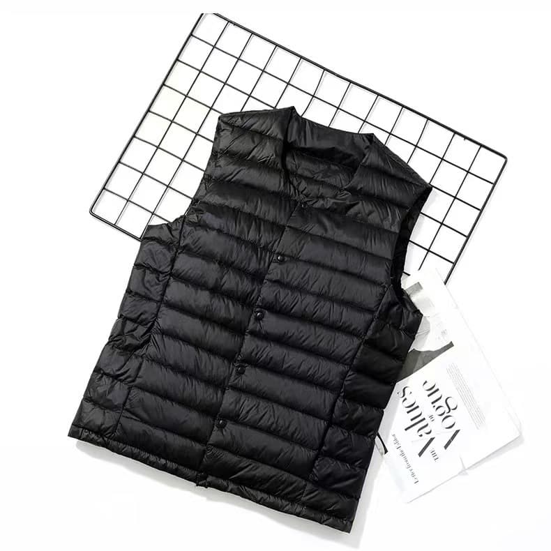 New White Duck Down Autumn/Winter Men's Lightweight V-Neck Down Vest, Collarless Inner Layer Warm Vest Waistcoat