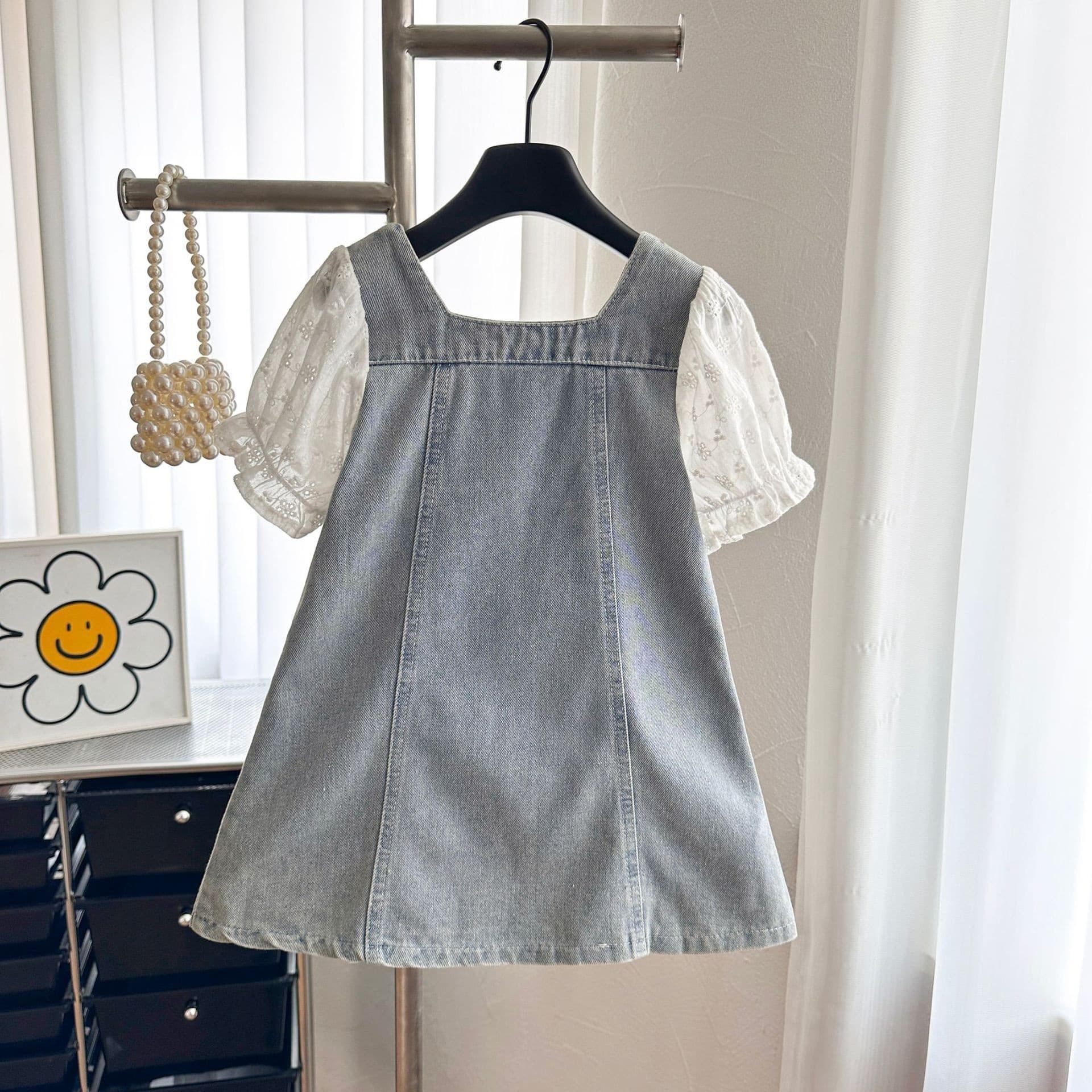 New Summer Girls Dress Korean Style Solid Color Suspender Denim Skirt Trendy Children Dress Cotton